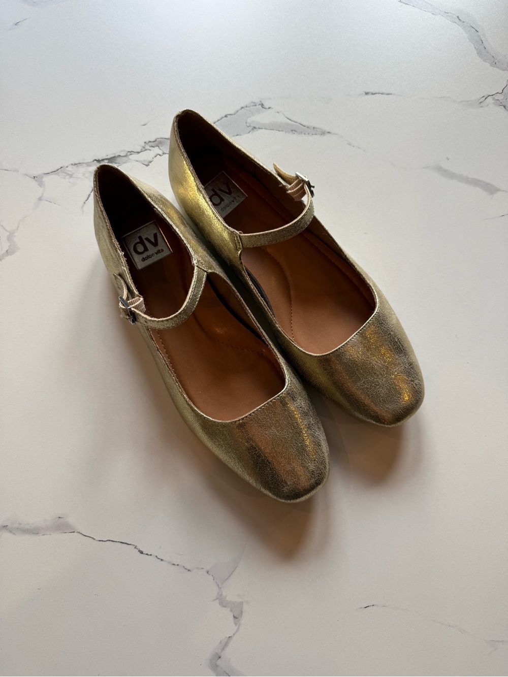 DV by Dolce Vita Metallic Gold Flats with Buckle Strap